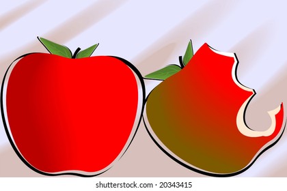 an apple and  bitten apple 	