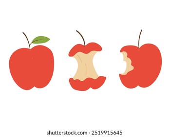 Apple, bitten apple, apple fruit, hand drawn style