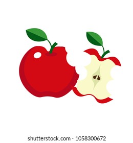 The apple is bitten on a white background.