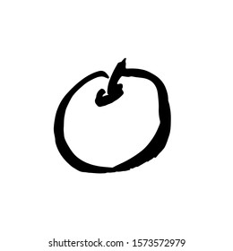 Apple. Black lines on a white background. Ink brush drawing. Hand drawn vector illustration.