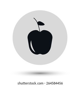 Apple - black vector icon on a round gray button with shadow