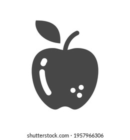 Apple black vector icon. Simple fruit symbol with leaf.