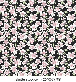 Apple blossom seamless pattern on dark background