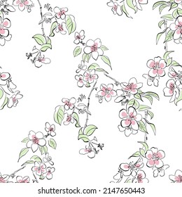Apple blossom seamless pattern on a light background