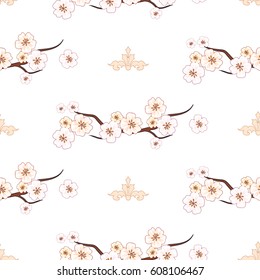 Apple blossom spring seamless pattern.
