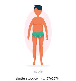 Apple body shape. Physique of the human body. Risk of obesity. Man figure. Isolated vector illustration in cartoon style