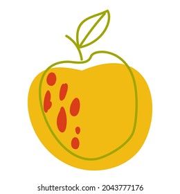 Apple in the boho style. A line and a spot. Doodles are suitable for prints of postcards, textiles, T-shirts, decoration of children's rooms. Vector illustration.
