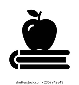 Apple y libro que representan el icono conceptual del conocimiento al estilo de moda