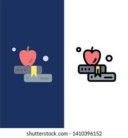 Apple, Book, Education  Icons. Flat and Line Filled Icon Set Vector Blue Background