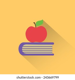 Apple y libro. Educación, icono de vector plano moderno