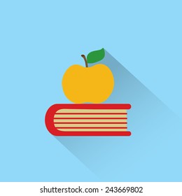 Apfel und Buch. Bildung, moderne, flache Vektorsymbol