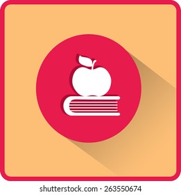 Apple y libro. Educación, icono de vector plano moderno
