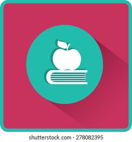 Apfel und Buch. Bildung, moderne, flache Vektorsymbol