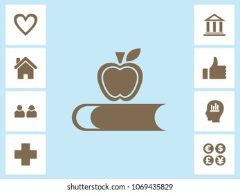 Apple & Book Icon With Bonus Icons. Eps-10.