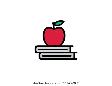 Apple and book icon, filled line icon