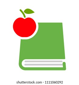 Apple with book icon - school education concept, library symbol isolated