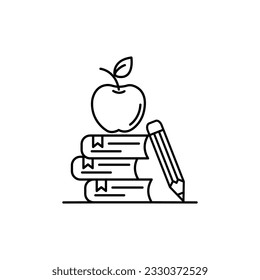 Apple book stack icon. Outline apple book stack vector icon for web design isolated on white background
