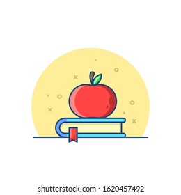 Apple and book vector illustration. For sticker, web line page, background and more.