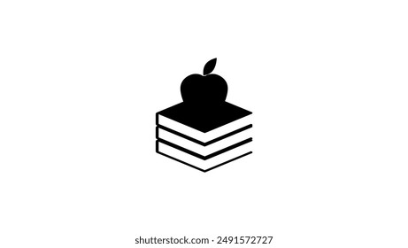 apple and books, black isolated silhouette