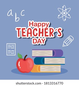 apple with books design, Happy teachers day celebration and education theme Vector illustration