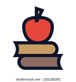 Apple and Books. Education Concept. Simple Vector Color Icon.