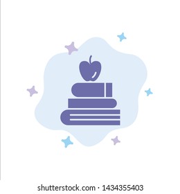 Apple, Books, Education, Science Blue Icon on Abstract Cloud Background