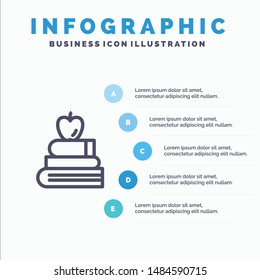 Apple, Books, Education, Science Line icon with 5 steps presentation infographics Background. Vector Icon Template background