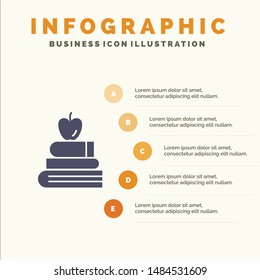 Apple, Books, Education, Science Solid Icon Infographics 5 Steps Presentation Background. Vector Icon Template background
