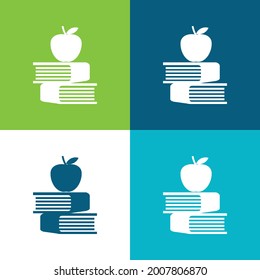 Apple And Books Flat four color minimal icon set