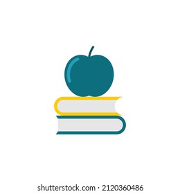 Apple and Books Flat Icon - Back to School Icon Vector Illustration.