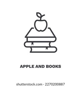 apple and books icon. Thin line apple and books, apple icon from ecology collection. Outline vector isolated on white background. Editable apple and books symbol can be used web and mobile