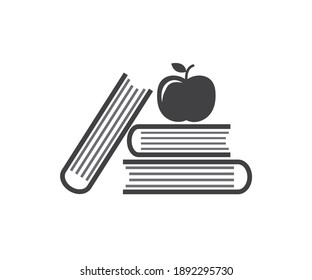 apple and books line icon, school and education library sign vector graphics, a linear pattern on a white background.
