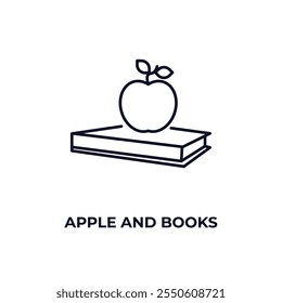 apple and books outline icon. Linear vector from ecology concept. Thin line apple and books icon isolated on white background