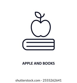apple and books outline icon.  Thin line icon from ecology collection. Editable vector isolated on white background
