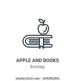 Apple and books outline vector icon. Thin line black apple and books icon, flat vector simple element illustration from editable ecology concept isolated stroke on white background