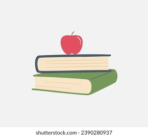 la ilustración vectorial de manzanas y libros representa el conocimiento y el estudio
