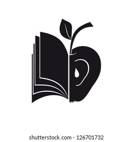  Apple and book.Symbol of knowledge. Vector. EPS-10 (non transparent elements,non gradient)