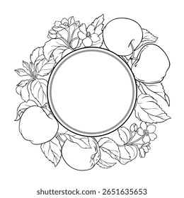 Apple Branch met fruit Outline Round Frame.