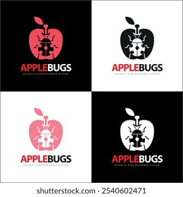 Diseño moderno de la Plantilla del sistema del logotipo de la silueta del escarabajo del insecto de la manzana y de los bichos