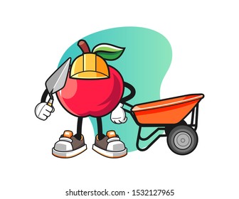 Apple builder mascot design vector. Cartoon character illustration for business, t shirt, sticker.