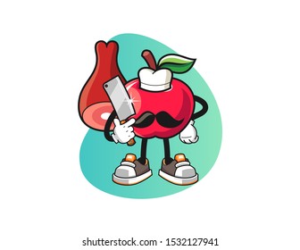 Apple butcher mascot design vector. Cartoon character illustration for business, t shirt, sticker.