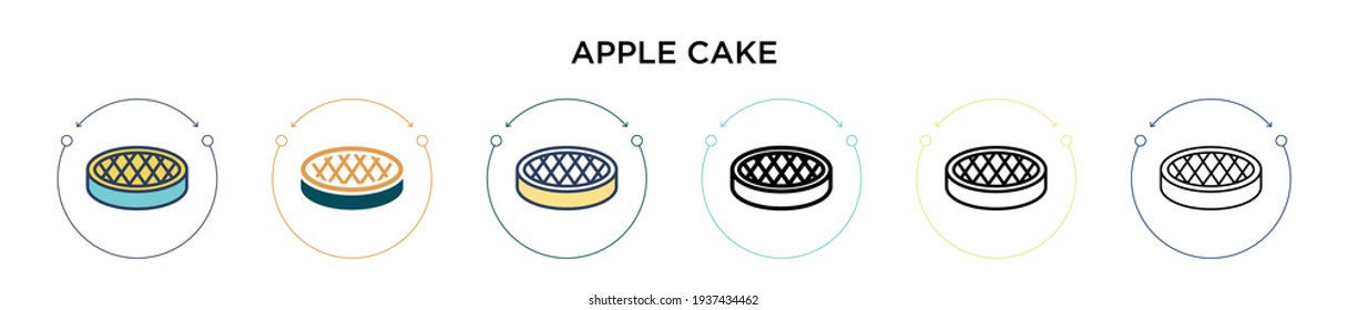Apple cake icon in filled, thin line, outline and stroke style. Vector illustration of two colored and black apple cake vector icons designs can be used for mobile, ui, web