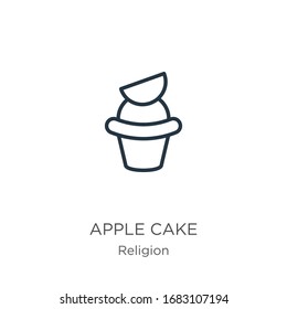 Apple cake icon. Thin linear apple cake outline icon isolated on white background from religion collection. Line vector sign, symbol for web and mobile