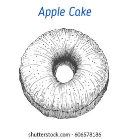 Apple cake vector illustration. Hand drawn image. Jewish food