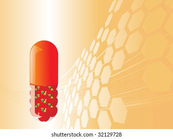 apple capsule with yellow medical pattern background, vector illustration