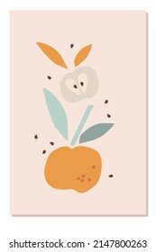 Apple card. Abstract natural poster in pastel colors. Paper clipping elements. Summer tropical background with apples. Hand-drawn apple For poster, banner, cover, social networks, postcards, printing.