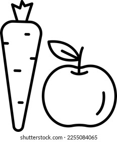 Apple, carrot, fruits vector icon on transparent background. Outline Apple, carrot, fruits vector icon