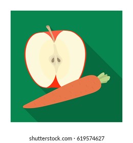 An Apple and a carrot. Healthy eating for athletes.Gym And Workout single icon in flat style vector symbol stock illustration.