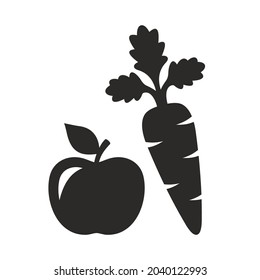 Apple and carrot icon. Fruit and vegetables. Healthy eating. Vector icon isolated on white background.