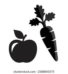 Apple and carrot icon. Fruit and vegetables. Healthy eating. Vector icon isolated on white background